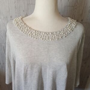 Karl Lagerfeld Elegant Pearl-Embellished Bow on Back Sweater Women's Size 1X